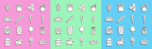 Set line堆叠煎饼doner烤肉串玉米狗图片下载