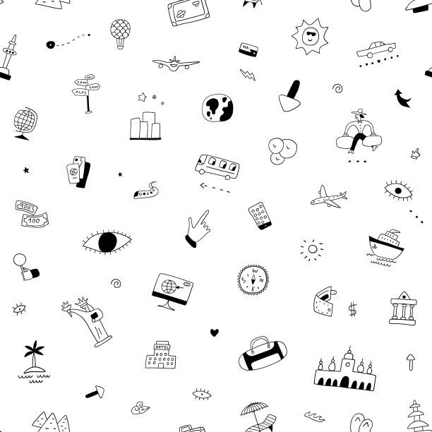 旅行无缝的背景与手绘标志和符号图片下载