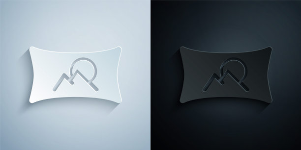 剪纸广角图片图标孤立在灰色和黑色的背景。全景视图。纸艺术风格。向量图片下载