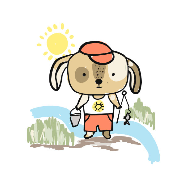 可爱的素描手绘彩色狗插图图片下载