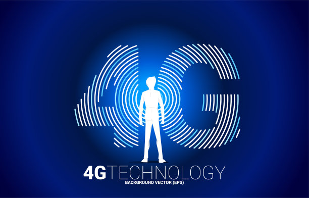 矢量剪影商人和4G信号波纹线移动网络。图片下载