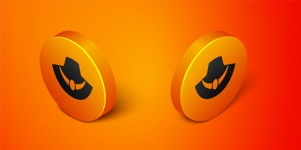 等距项链在人体模型图标孤立的橙色背景。橙色圆按钮。向量图片下载