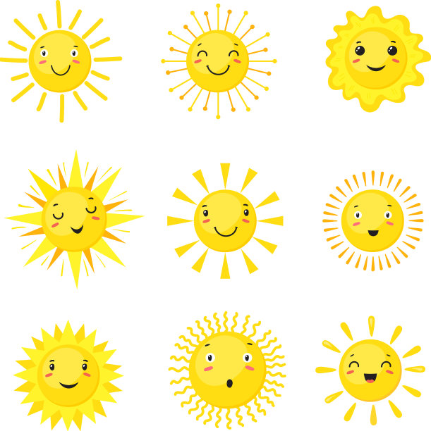 太阳表情符号可爱有趣的夏日阳光脸图片下载