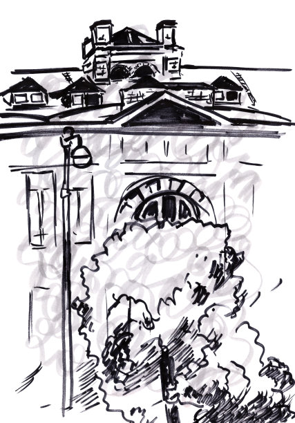 城市房子旅行素描黑白素描图片下载