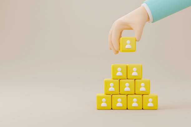人力资源管理与招聘业务构建团队理念，手放方块，复制空间。三维渲染图片下载