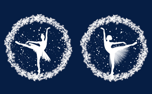 冬季框架由松树树枝和芭蕾舞演员矢量设计而成图片下载