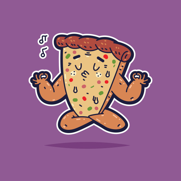 可爱的披萨在瑜伽姿势向量卡通人物孤立的背景。图片下载