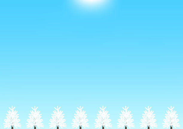 冬日的阳光，蔚蓝的天空，白色的针叶林背景图片下载