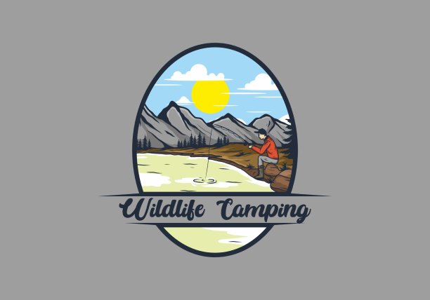 野外钓鱼插画设计图片下载