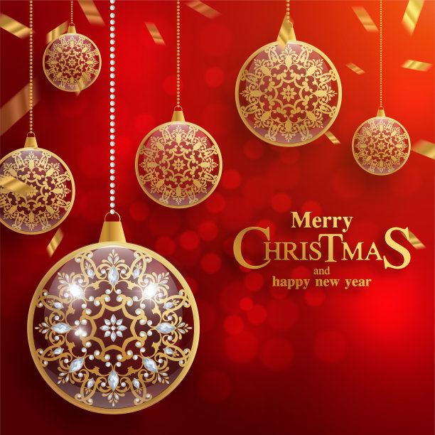 圣诞快乐，新年快乐，纸上有金色的图案和水晶。图片下载