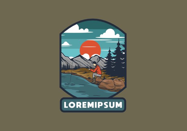 野外钓鱼插画设计图片下载