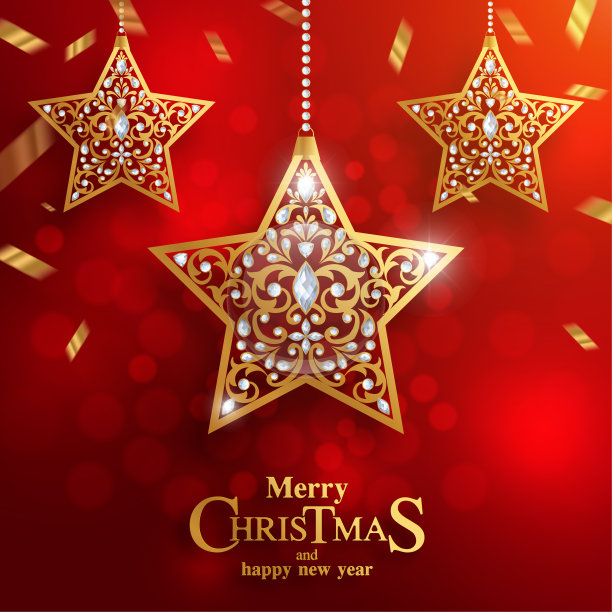 圣诞快乐，新年快乐，纸上有金色的图案和水晶。图片下载