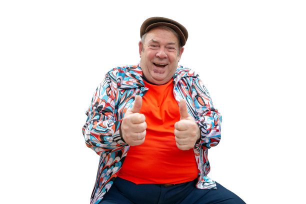 快乐的老喜剧演员竖起大拇指。图片下载