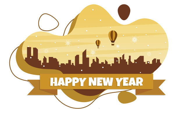 流体液体城市景观城市建设新年卡片矢量插图图片下载