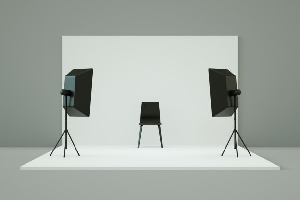 空的摄影工作室与闪电设备，白色背景图片下载