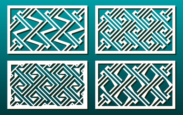 激光切割面板模板，矢量集。抽象的几何图案。模具，金属切割，纸艺，花纹，木雕，卡片背景，墙板设计。图片下载