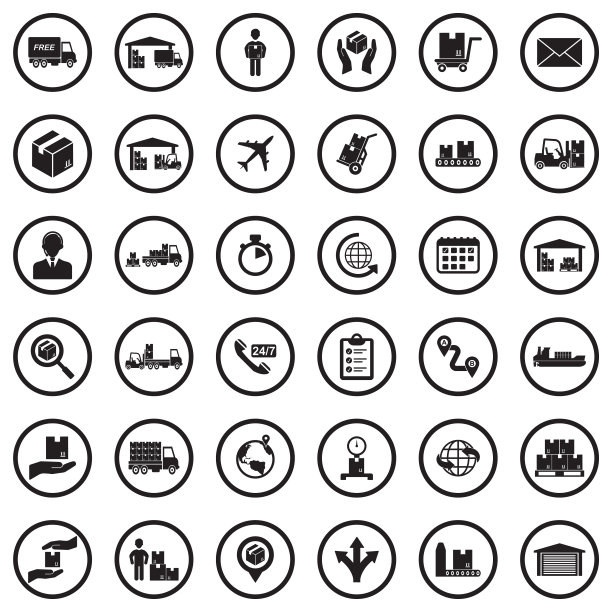 运输和交付图标。圆形黑色平面设计。矢量插图。图片下载