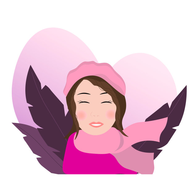 一个女孩的肖像，戴着贝雷帽，围着围巾，背景是树叶。矢量插图。图片下载