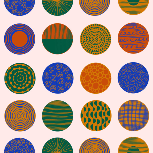 现代抽象无缝图案与彩色圆形线条，圆圈，滴在柔和的背景图片下载