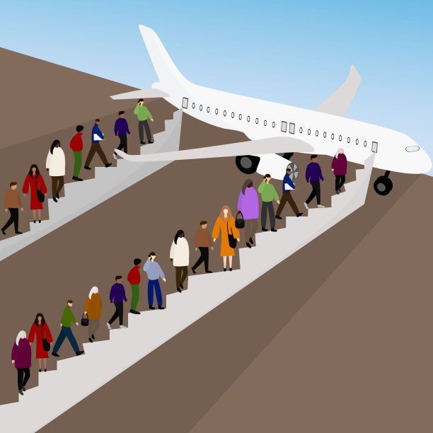 不同种族的人登上飞机图片下载