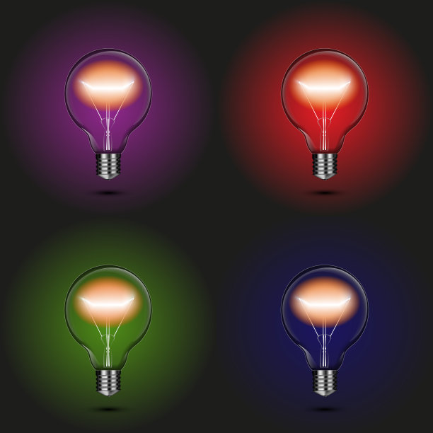 逼真的灯泡在一个彩色的背景。矢量插图。图片下载