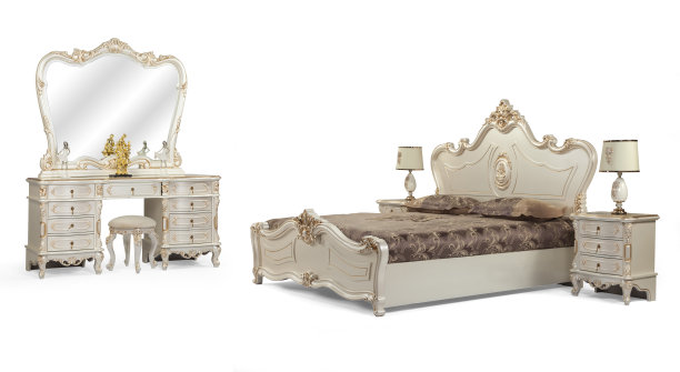 带镜子梳妆台的床图片下载