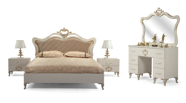 带镜子梳妆台的床图片下载