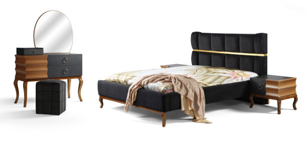 带镜子梳妆台的床图片下载