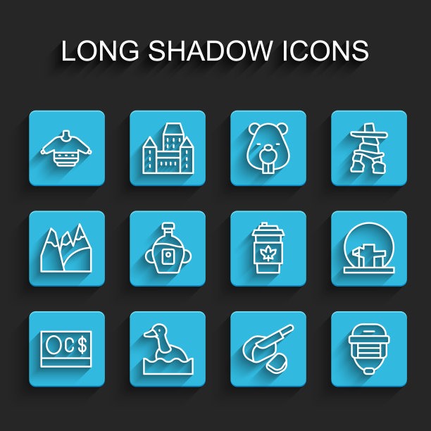 Set line canada dollar, Flying duck, Christmas sweater, Peameal bacon, Hockey helmet, Maple syrup, Montreal Biosphere and Coffee cup to go图标。向量图片下载