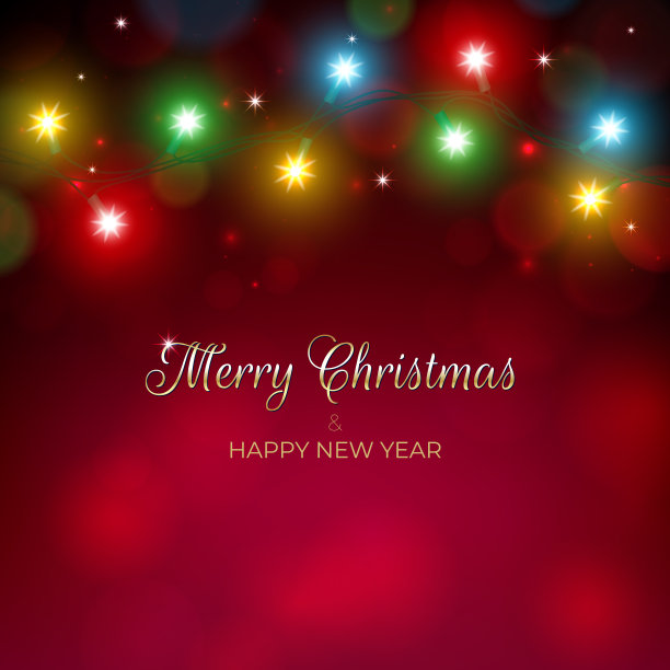 花花绿绿的圣诞灯。圣诞快乐新年快乐节日贺卡。红光背景。发光的圣诞花环。矢量节日圣诞晚会横幅设计图片下载