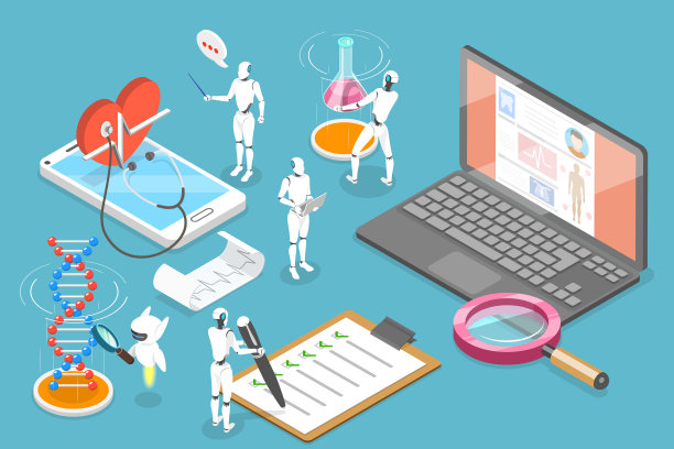 3D等距平面矢量概念插图的AI在医疗保健图片下载