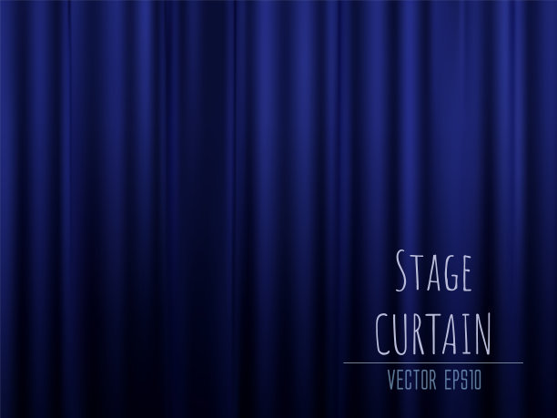 黑暗空旷的舞台，华丽的蓝色天鹅绒幕布。三维照片逼真的矢量插图图片下载