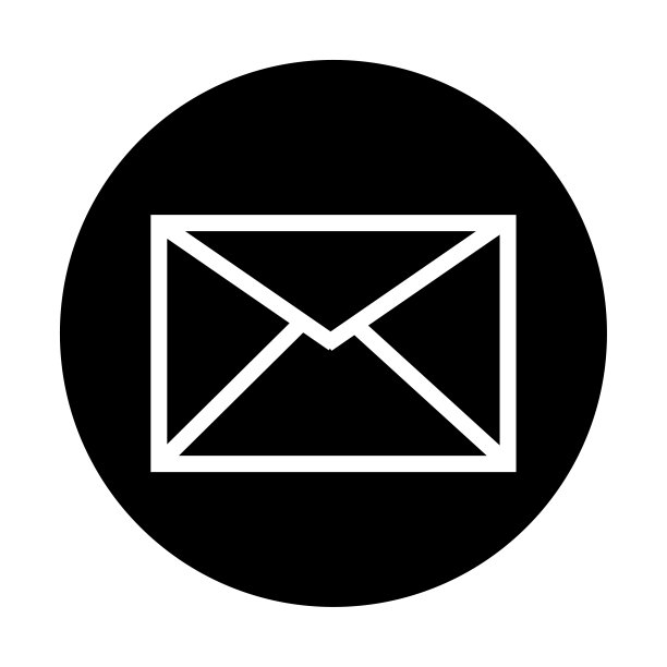 信封图标。白色标志。黑色圆圈。沟通概念。商业背景。矢量图。库存图片。图片下载
