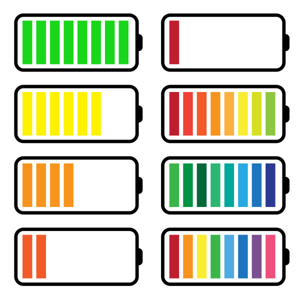 充电电池图标设置。彩色的标志。过程的背景。能量流程设计。矢量插图。股票的形象。图片下载
