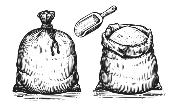 袋子与全面粉或糖与勺vintage图片下载