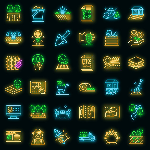 景观设计师图标设置矢量霓虹图片下载