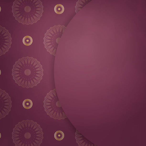 模板祝贺小册子在酒红色与复古金色图案准备印刷。图片下载