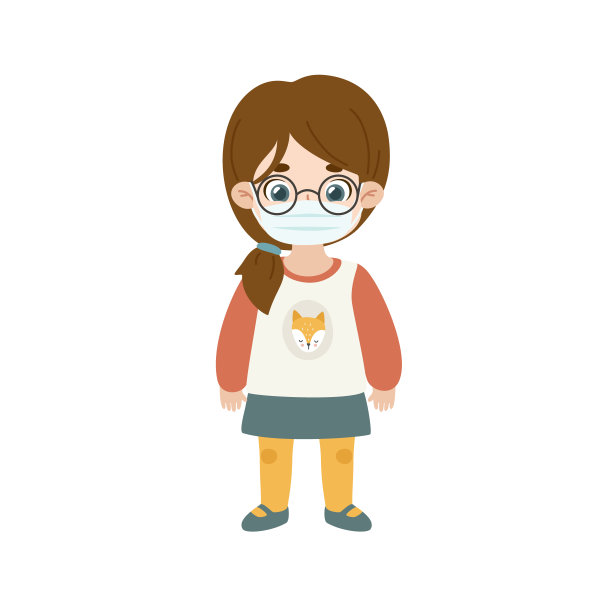 可爱的小女孩戴着口罩预防冠状病毒。保护学童免受病毒感染的医用口罩。图片下载