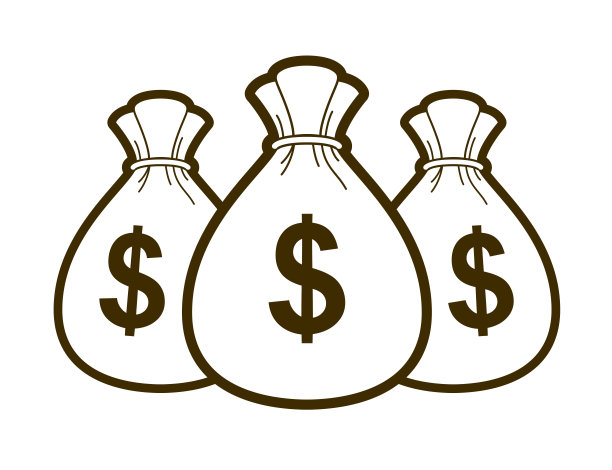 三个钱袋钱袋矢量插图简单图标或标志，商业和金融主题，所得税收入奖。图片下载
