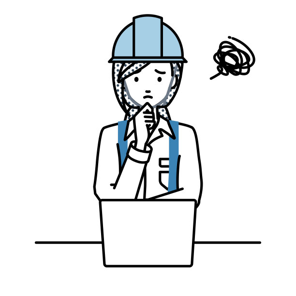 在建筑工地用笔记本电脑工作的一名妇女趴在桌子上，手指碰到下巴出现了问题图片下载