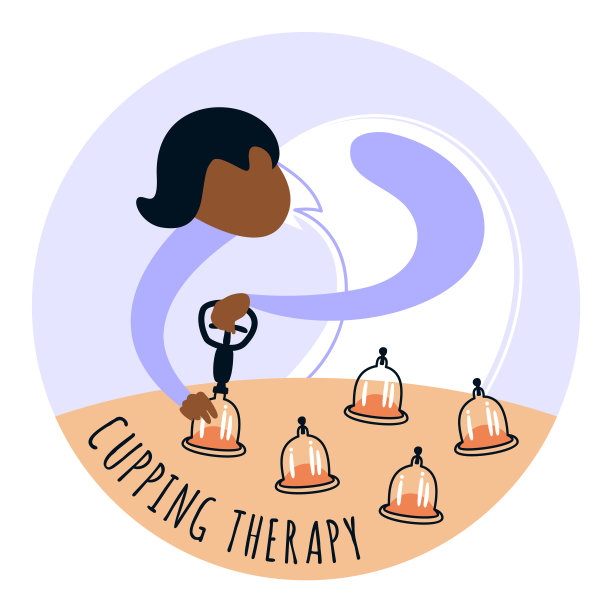 拔火罐治疗。由一名程式化的男医生进行手术。替代医学。平面向量插图。图片下载