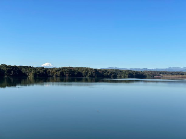 湖，蓝天，还有远处的山图片下载