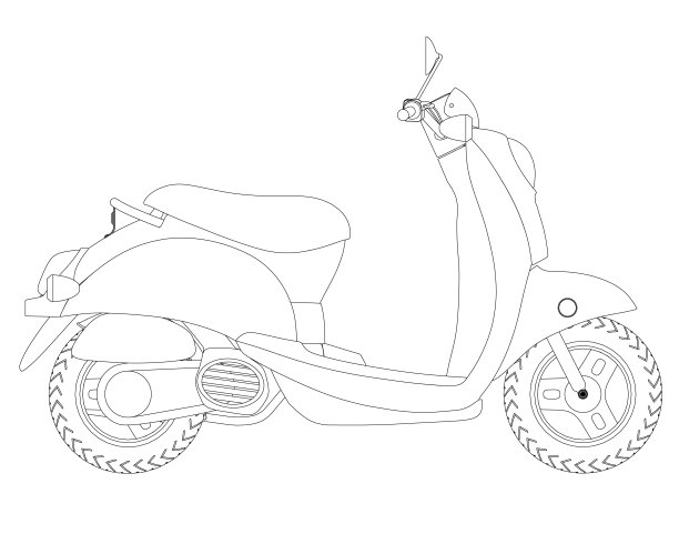 摩托车轮廓从黑色线条孤立在白色背景。侧视图。矢量图图片下载