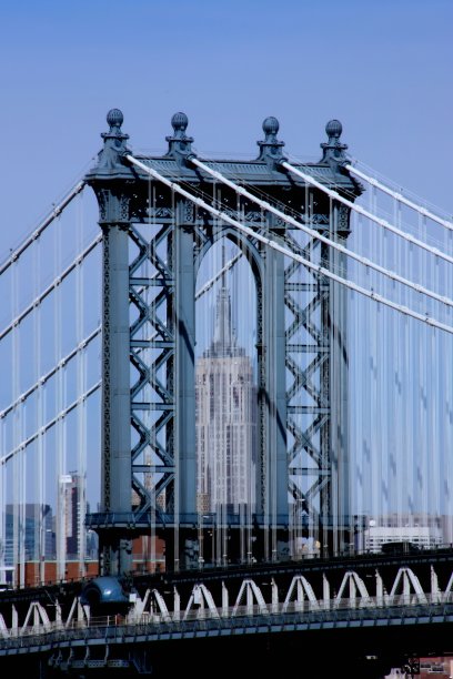 美国纽约曼哈顿大桥和帝国大厦的景观图片下载