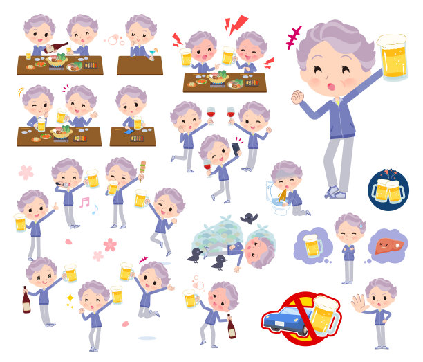 一组穿着蓝色运动衫的老年妇女与酒精有关图片下载