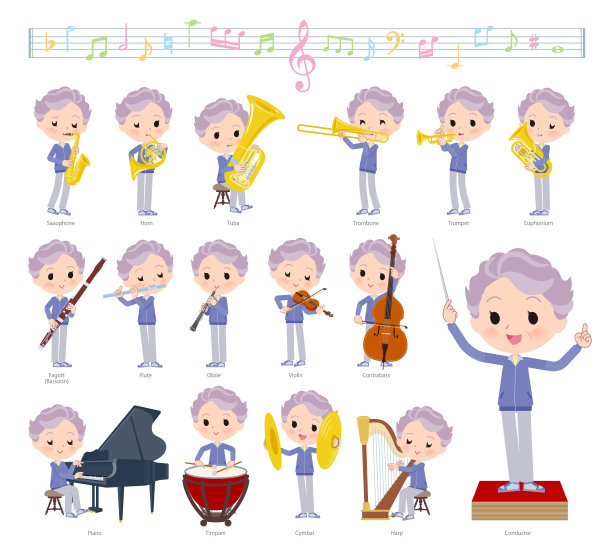 一组穿着蓝色运动衫的老年妇女在演奏古典音乐图片下载