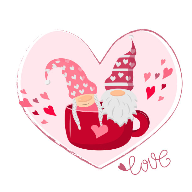 情人节插图两个小矮人在杯子里。矢量图。图片下载