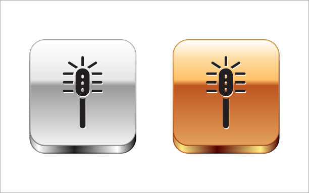 黑色厕所刷图标孤立在白色背景。金银平方按钮。向量图片下载