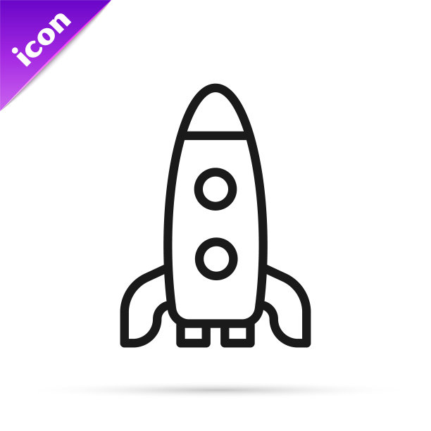 黑线火箭船图标孤立在白色背景。太空旅行。向量图片下载