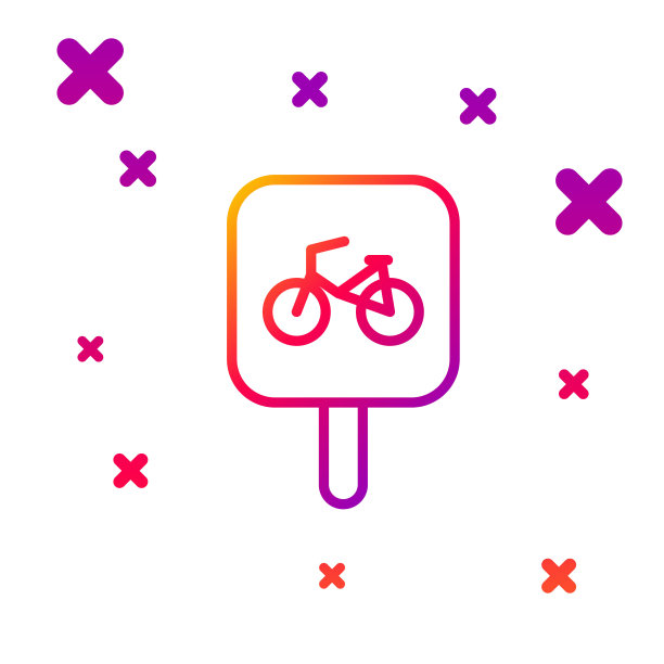彩色线自行车停车图标孤立在白色背景。渐变随机动态形状。向量图片下载
